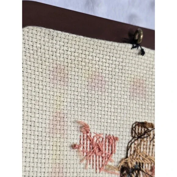 Framed Teddy Bear Cross Stitch Frame Vintage Nursery 1980's Decor Cottagecore - Picture 5 of 12